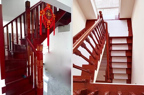 庆城自建别墅中式实木楼梯全屋定制设计效果图